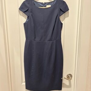 J. Crew Navy Cap-Sleeve Midi Sheath Dress